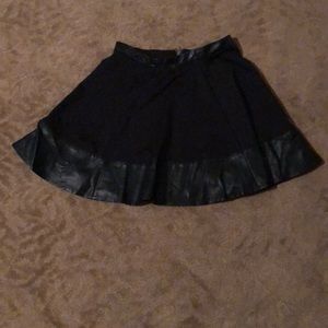 Black skater skirt with leather bottom and waist